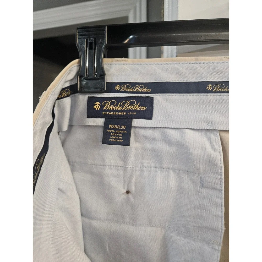 Brooks Brothers Mens Khaki Chino Pants Straight Fit W38 L30 Cotton KY Derby Wear - Picture 2 of 5